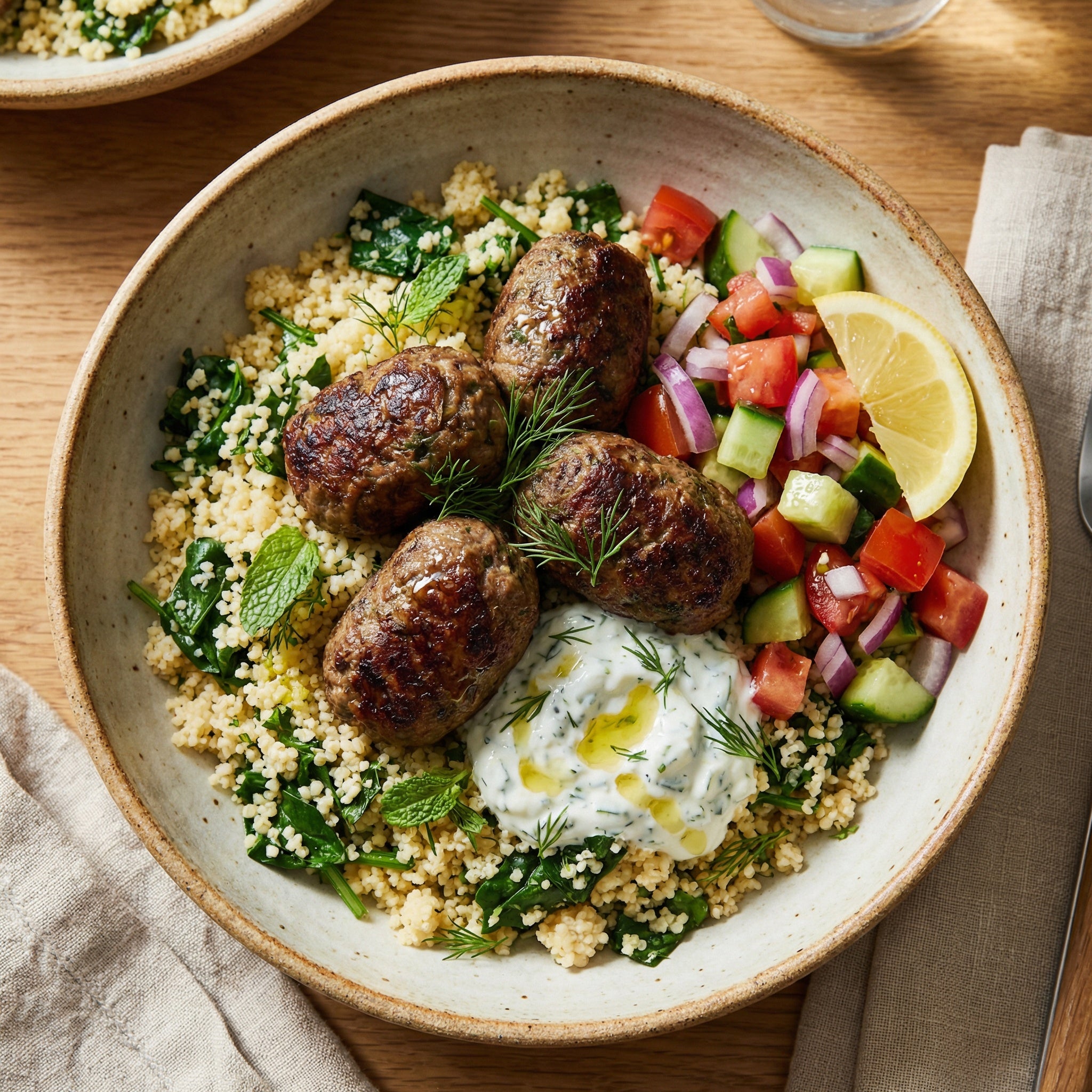 Greek Lamb Kofta with Lemon Dill Couscous
