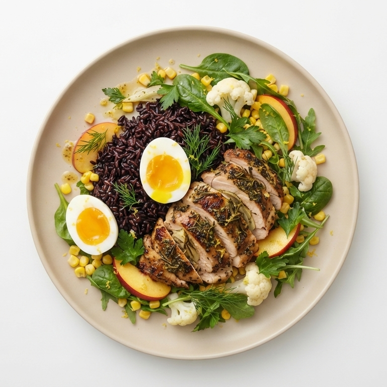 Black Rice Chicken Salad with Egg
