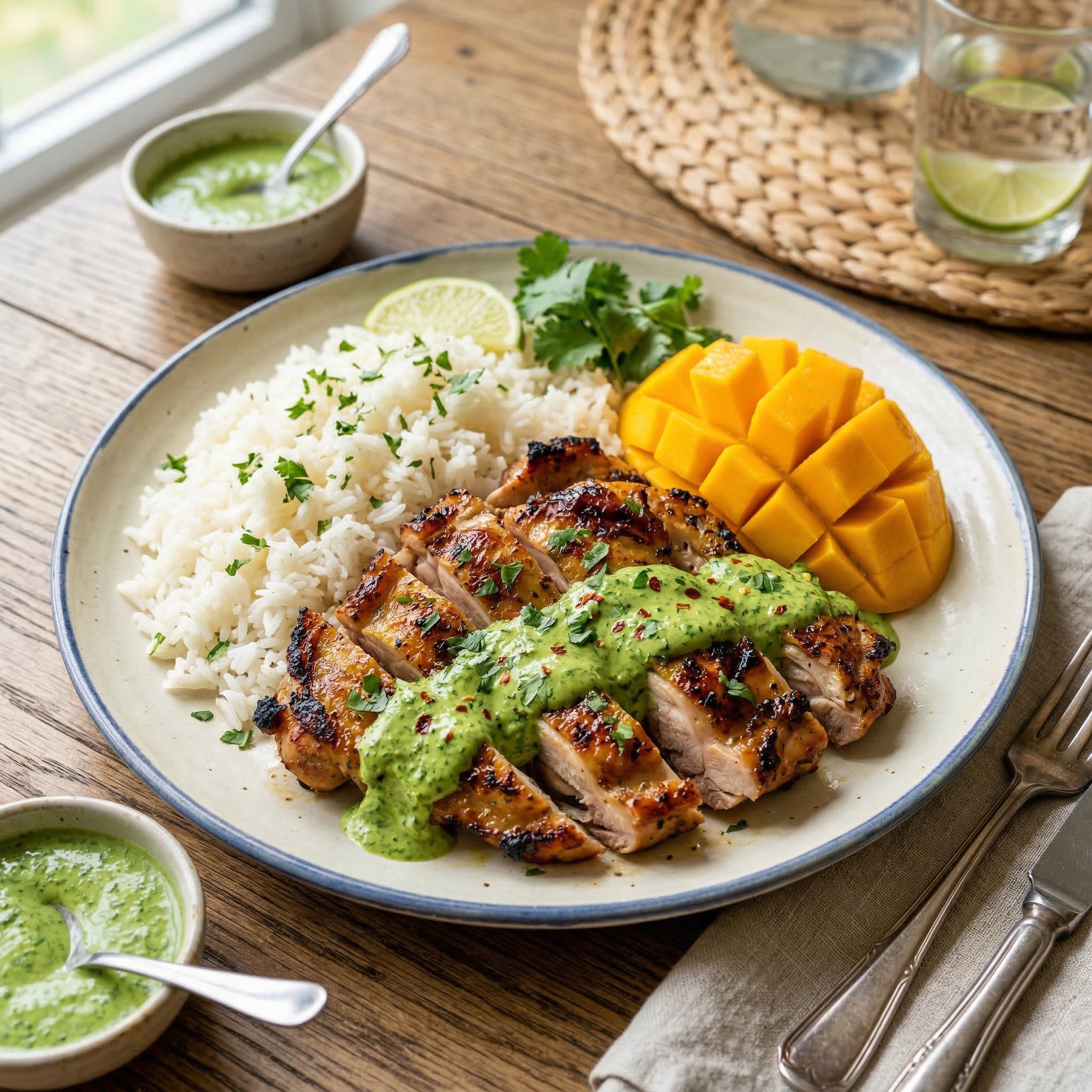 Peruvian Chicken with Creamy Green Sauce.
