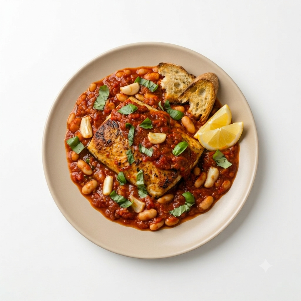 Barramundi in White Bean and Tomato Sauce