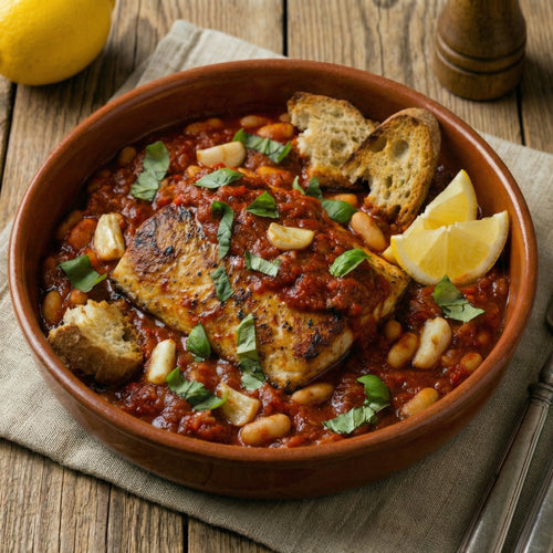 Barramundi in White Bean and Tomato Sauce