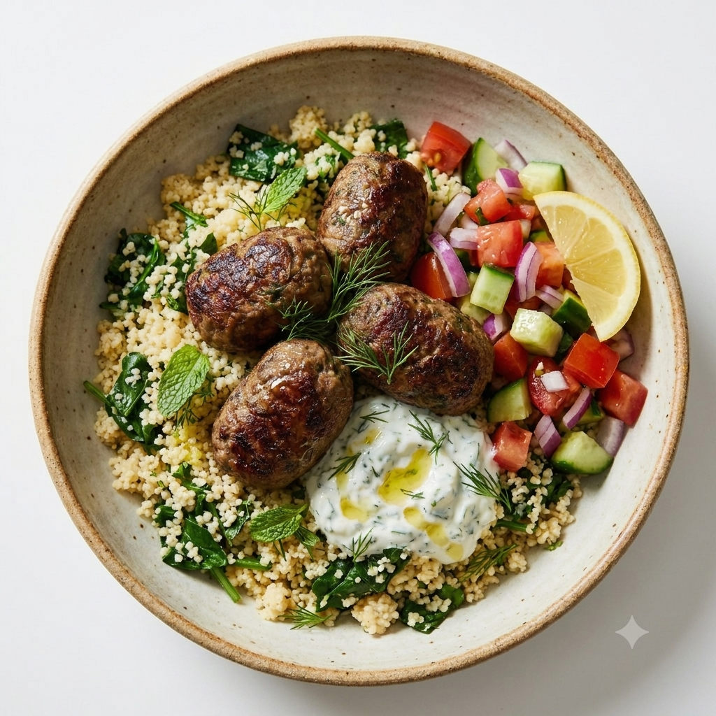 Greek Lamb Kofta with Lemon Dill Couscous